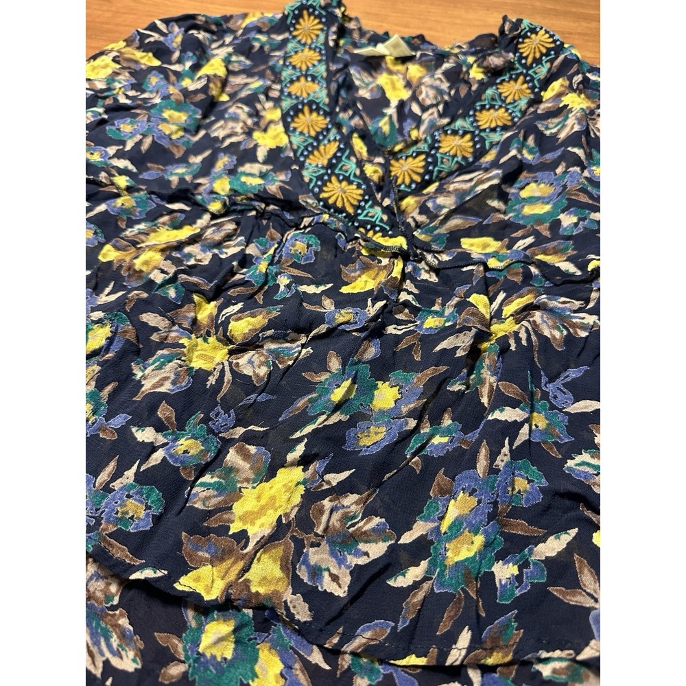 Anthropologie Meadow Rue Top Blue Small Strasser Floral Embroidered Sheer Blouse - Picture 8 of 15